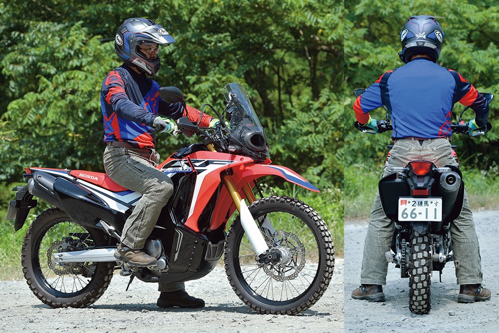 ホンダ・CRF250ラリー・タイプLDの足つき状況。試乗インプレッションライダーは172cmの谷田貝 洋暁
