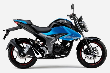 2020年モデル SUZUKI GIXXER150(グラススパークルブラック / トリトンブルーメタリック)左サイドビュー