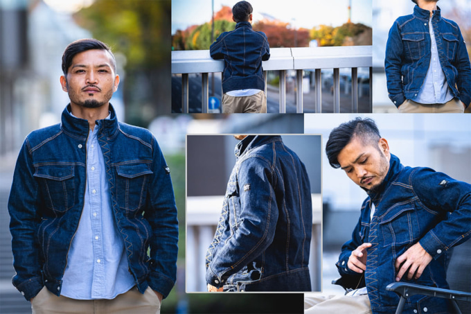 BLUE MONSTER CLOTHINGのクラウドファンディングプロジェクト「ライダー専用デニムウェア」を普段着づかいしたイメージ