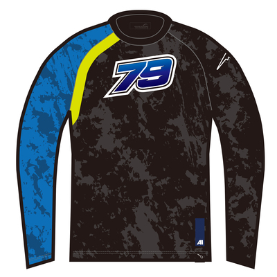 K-1379AI 79 SublimationロングTシャツ ブラック×ブルー 前面 S〜4XLサイズ クシタニ