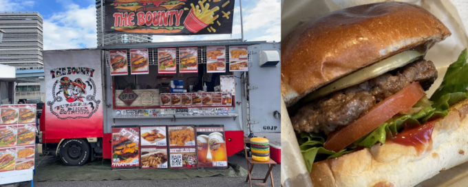 粗挽きビーフパティの本格バーガーが自慢のThe bountyのキッチンカーとバンズ写真